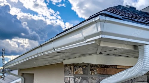 Wallpaper Mural A close-up view of a building's gutter system under a bright, cloudy sky with natural lighting. Torontodigital.ca