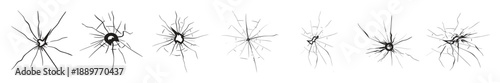 Shattered glass radial impact pattern broken window surface cracks . Cracked glass. Broken window with a bullet hole. Shattered surface effect for design. Vector illustration.