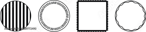 Four circular and square stamp with different patterns and borders