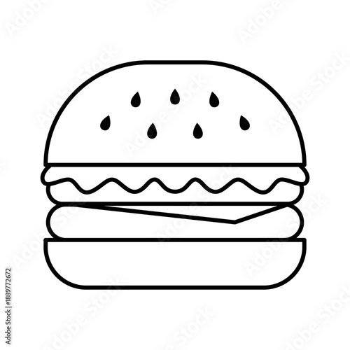 Burger Fast Food Line Icon Representing Popular Restaurant Menu and Casual Dining Concept