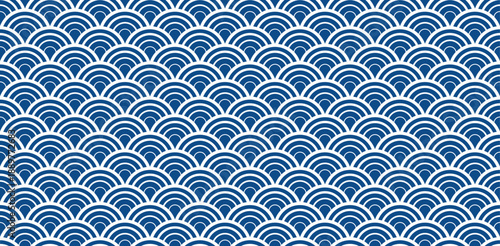 Traditional Japanese blue wave seamless pattern. Elegant oriental background perfect for apparel, bandanas, wrapping paper, and textile design. Classic Seigaiha motif for a timeless look.