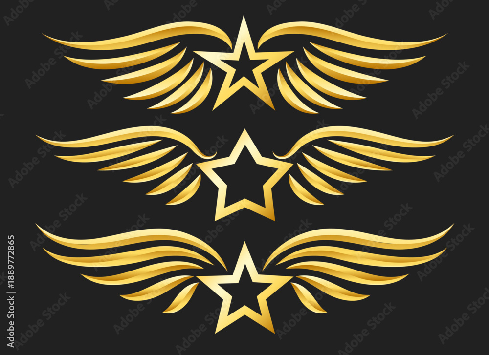 Obraz premium Golden star with wings logo set