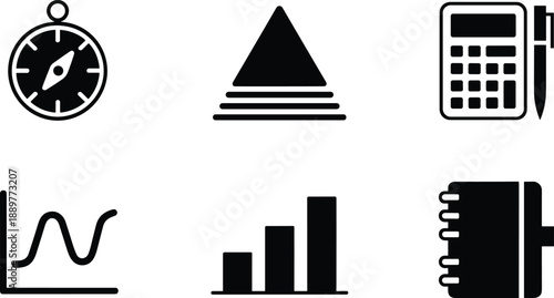 Five Black and White Line of Math and Science Tools
