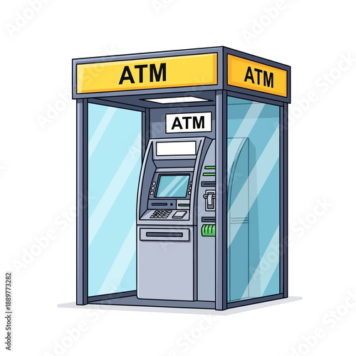 ATM Booth Illustration – Automated Teller Machine Kiosk for Banking, Finance & Payment Design