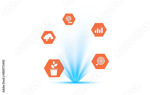 Free Download Digital Technology Innovation Concept with Business Growth, Cloud Computing, Global Network and Data Analytics Icons in Circular Interface isolated on transparent background - GFXLoad