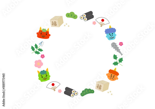 節分モチーフのかわいい円形フレーム