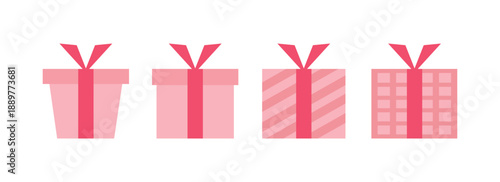 Collection of Pink Gift Boxes with Ribbons. Valentine gift box. Christmas present. Set of gift box.