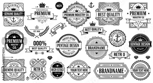 Label set of vintage retro quality badges