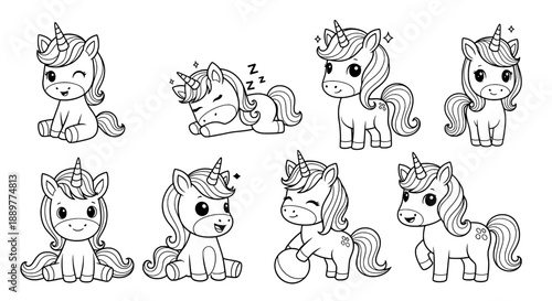 Unicorn outline characters set