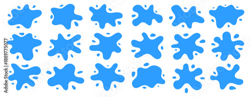 Set of different blue frame, splash puddle water vector elements
