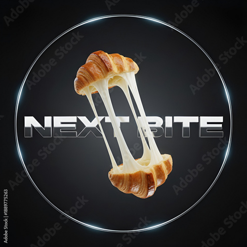 Cheese Croissant Pull Logo - Gourmet Bakery Branding Poster with Next Bite Chrome Text