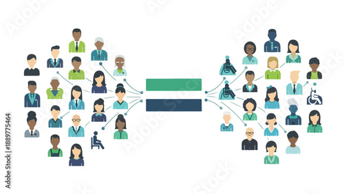 Illustration of diverse people coming together against racial discrimination on International Day of Elimination, promoting anti-racism awareness with a symbolic green, white, and blue design.
