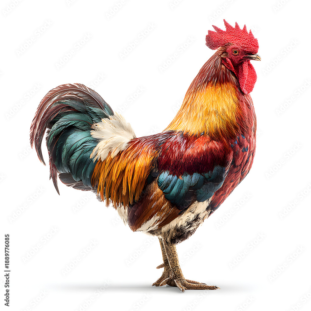 Fototapeta premium Colorful Rooster Standing on One Leg.