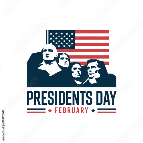 A graphic illustration celebrating Presidents Day in February with a patriotic theme