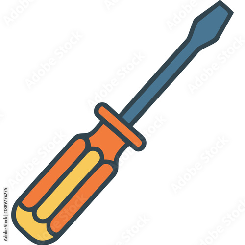 Screwdriver illustration viewed from the side showcasing its colorful handle and metal shaft
