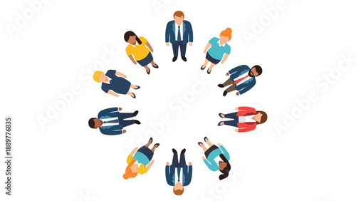 Illustration of diverse people standing in a circle for International Day of Elimination of Racial Discrimination and awareness of Anti-racism, promoting unity and equality.