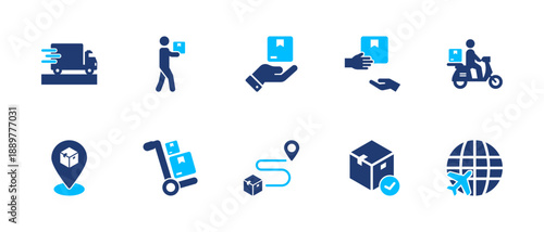 Delivery icon set. courier, shipping, package, tracking, logistics. solid style icon collection.