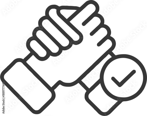 Business Partnership and Trusted Agreement Icon with Handshake and Checkmark for Success Concept Vector