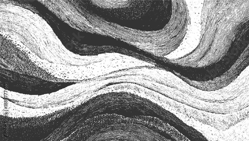 Abstract monochrome textured waves with granular detail and flowing lines black white