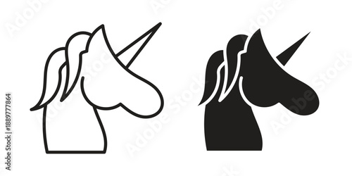 Unicorn icons for design. Easily editable stroke. Modern flat design.