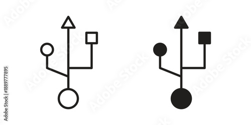 USB connection icons for design. Easily editable stroke. Modern flat design.