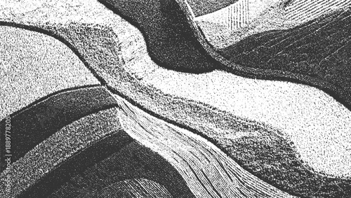 Abstract textured monochrome landscape with flowing lines and granular patterns