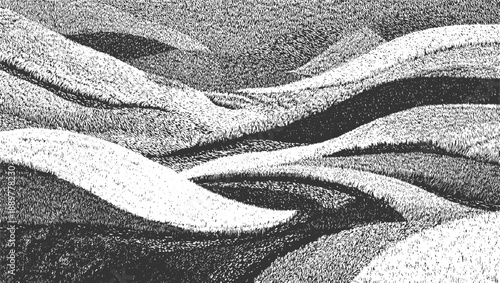 Black and white textured rolling hills with dramatic shadows and light monochrome 1