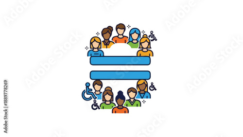 Illustration of diverse people gathered around equality symbols on International Day for Elimination of Racial Discrimination and Anti-racism awareness with a colorful and inclusive design against a