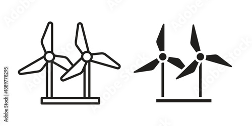 Wind turbine icons for design. Easily editable stroke. Modern flat design.