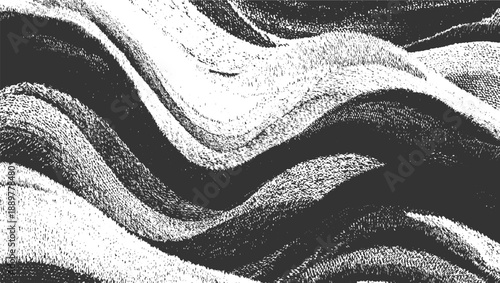 Abstract monochrome textured waves with a rough grainy surface and deep shadows pattern