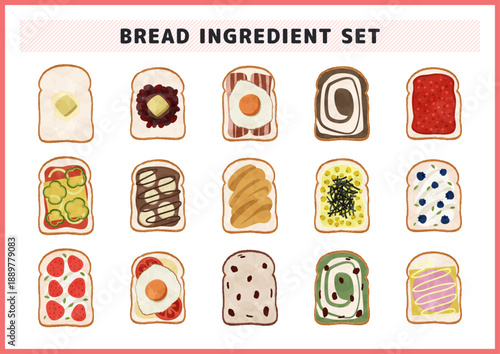 朝食にぴったりのトースト素材集 フルーツ 野菜 卵をのせた食パンアイコン カフェメニューやアレンジレシピの食パン素材