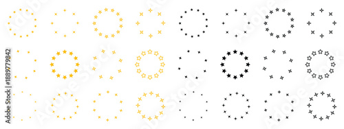 Stars of various sizes arranged in circle.Decorative round border with star pattern. Stars in round circular emblem. Stars in circle icon vector.