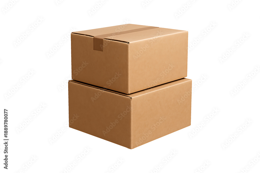 Fototapeta premium Stacked Cardboard Shipping Boxes with Tape Isolated on Transparent Background