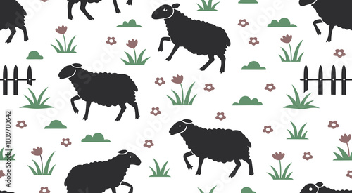 Silhouette sheep seamless pattern vector illustration design