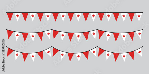 Seamless Canada Flag Party Bunting Border Background – Flat Design Illustration