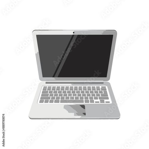 Silver laptop with damaged keyboard closeup.
