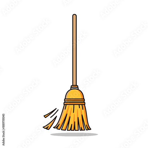 Yellow Broom with Wooden Handle.