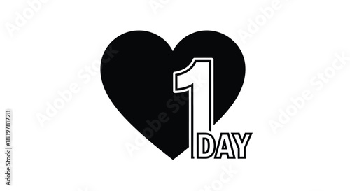 A black heart shape contains the number one with text silhouette