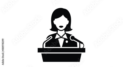 Woman speaking at a podium a striking black silhouette