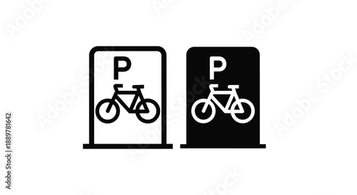 Two parking signs displaying bicycles one light and one dark silhouette