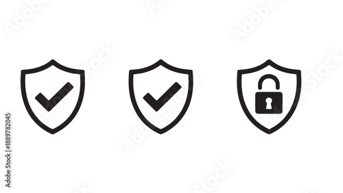 Minimalist shield icons representing security, verification, and privacy in a clean horizontal layout.