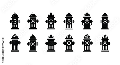 Collection of black fire hydrant designs in a minimalist silhouette