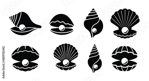 Black seashell collection with pearls a striking silhouette