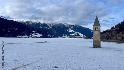 Reschenpass, Reschensee, Kirchturm, Stausee, Italien, 