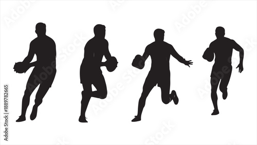 Dynamic Silhouette Basketball Players Running Sequence Flat Design Vector Illustration