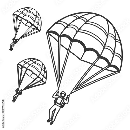 Three parachutes in mid-air