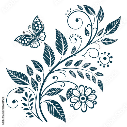 Intricate floral design with butterfly