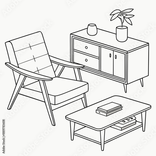 Mid-century modern living room setup