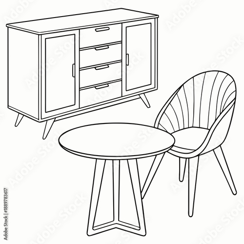 Modern dining set with sideboard and chair