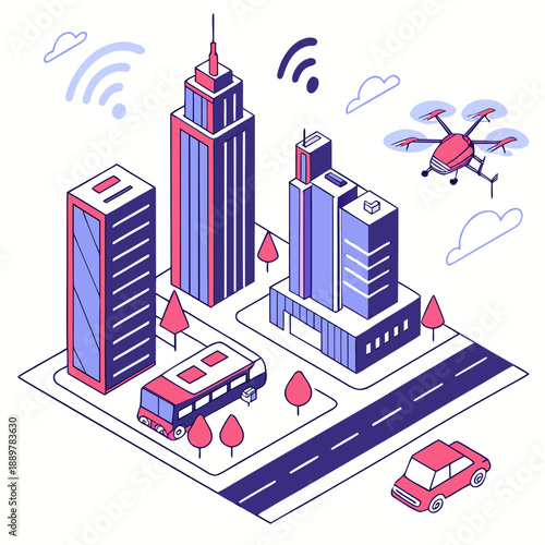 Modern cityscape with advanced technology